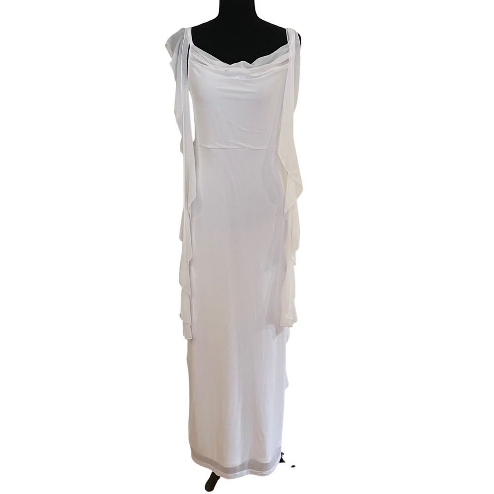 PrettyGarden Maxi Dress Womens Medium‎ White Mesh Ruffle Sleeve Wedding